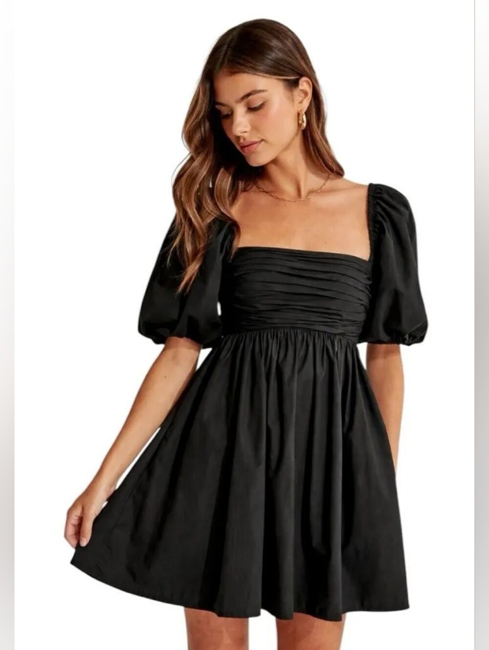 The A&F Emerson Poplin Puff Sleeve Mini Dress, Black, Size XS, Abercrombie&Fitch